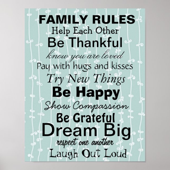 Poster RÈGLES FAMILIALES, Inspiration pour une famille he (Devant)