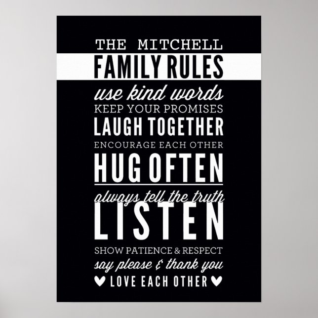 Poster RÈGLES FAMILIALES PERSONNALISÉES typographie moder (Devant)