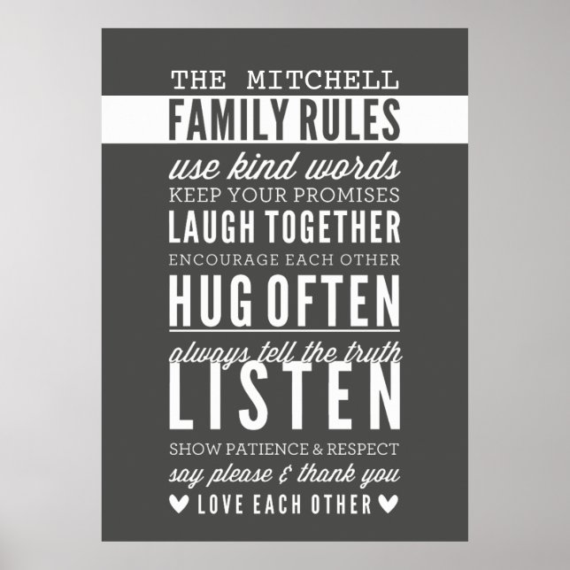 Poster RÈGLES FAMILIALES PERSONNALISÉES typographie moder (Devant)