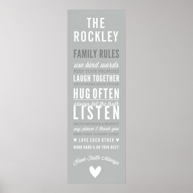 Poster RÈGLES FAMILIALES typographie moderne gray scandi  (Devant)
