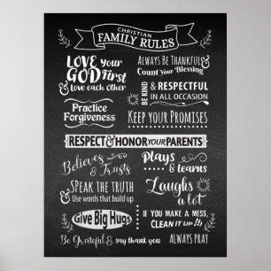Poster Règles familiales - valeurs chrétiennes pour vivre