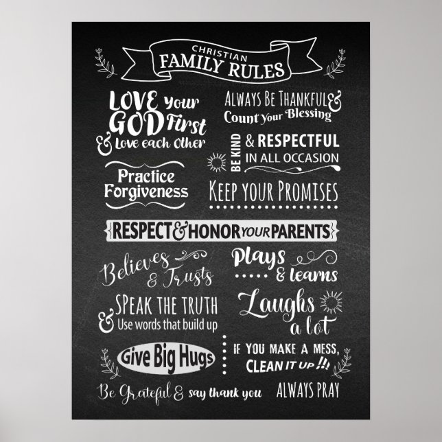 Poster Règles familiales - valeurs chrétiennes pour vivre (Devant)