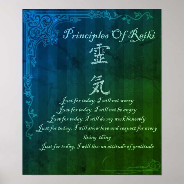 Poster Reiki Principes Juste Pour Aujourd'Hui Et Symbole  (Devant)