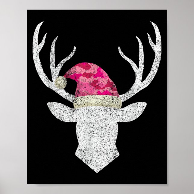 Poster Reindeer Deer Nk Camo Santa Hat Christmas Pajama H (Devant)