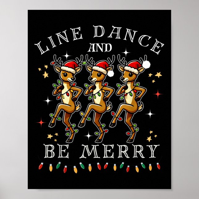 Poster Reindeer Line Danse Et Soyez Joyeux Noël Festif (Devant)