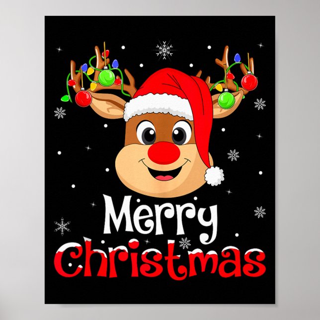Poster Reindeer Merry Christmas Family Men Women Kids Xma (Devant)