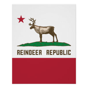 Poster Reindeer Republic California Drapeau Caribou