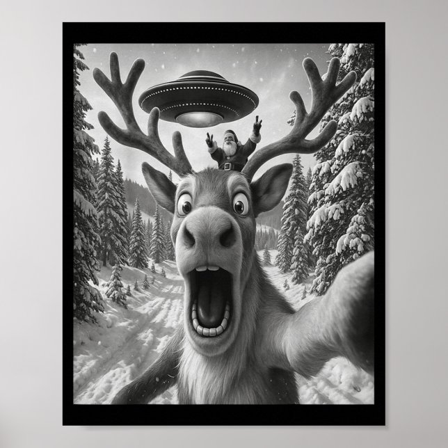 Poster Reindeer Selfie With Alien Ufo Funny Cat For Men W (Devant)