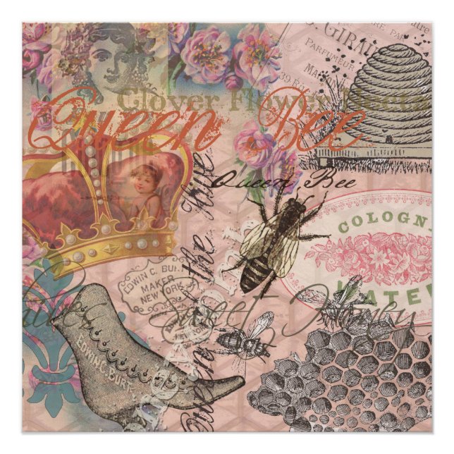 Poster Reine Abeille Vintage Beau Collage (Devant)