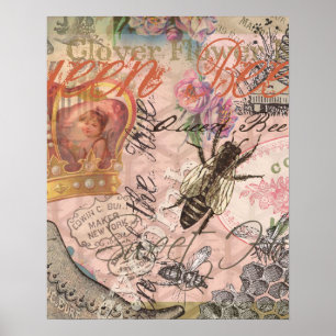 Poster Reine Abeille Vintage Beau Collage