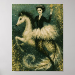 Poster Reine Ballerine sur son Hippocampe Sirène