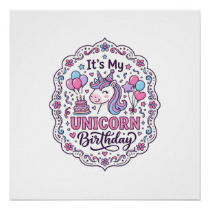 Poster Reine d'anniversaire de Licorne de Licorne Land Te