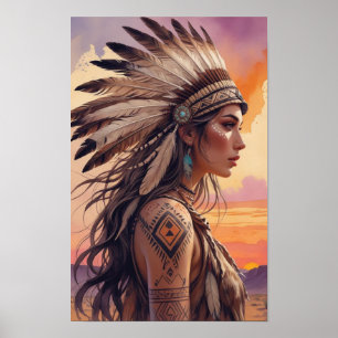 Poster Reine de la tribu Boho avec le chapeau de plume