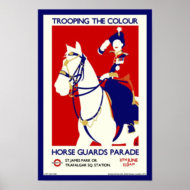 Poster Reine Elizabeth II Retro Trooping de l'art couleur (Devant)