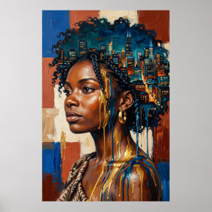Poster Reine Noire de l'Afrofuturisme Urbain sur la ligne