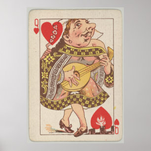 Poster Reine vintage de la carte de jeu de coeurs (1889)