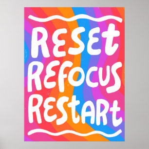 Poster RÉINITIALISER REFOCUS REDÉMARRER Lettres de bulles