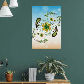 Poster Relaxing Green Yellow Floral