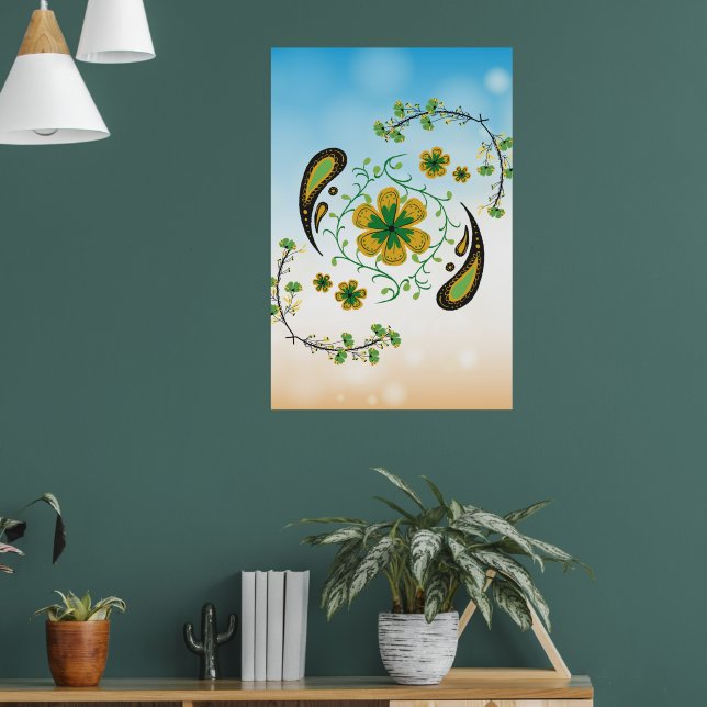 Poster Relaxing Green Yellow Floral (Salon 1)