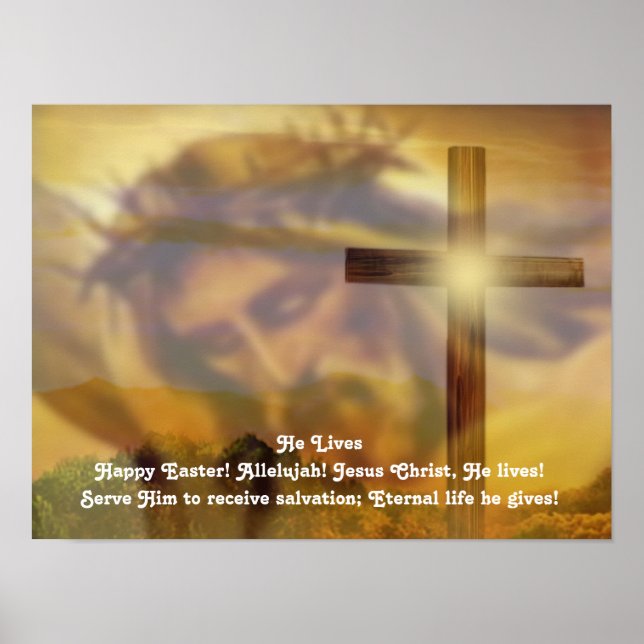 Poster religieux de Pâques - Jésus et Croix d'or (Devant)