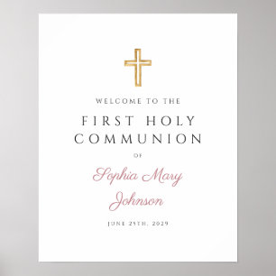 Poster Religieux Dusty Rose Girl First Communion Bienvenu