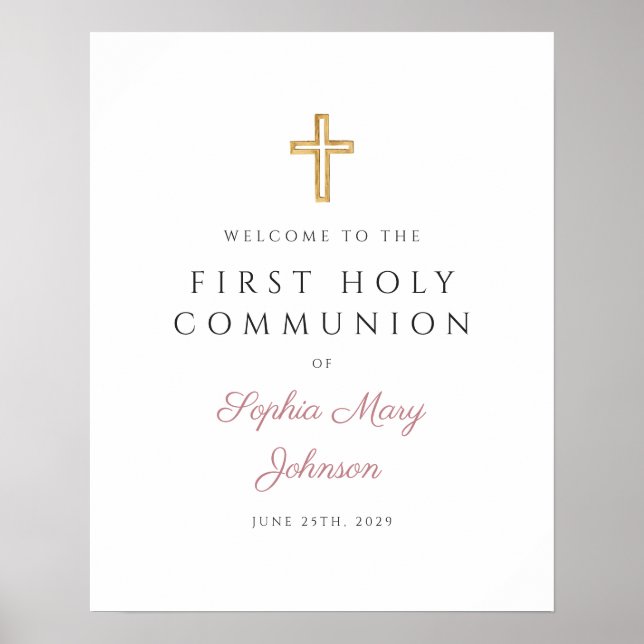 Poster Religieux Dusty Rose Girl First Communion Bienvenu (Devant)