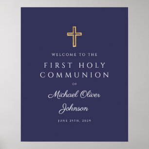 Poster Religieux Marine Bleu Garçon Première Communion Bi