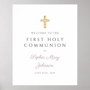 Poster Religieux Mauve Fille Première Communion Bienvenue
