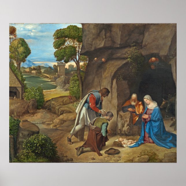 Poster Religieux Noël Giorgione Bergers Peinture (Devant)