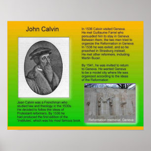 Poster Religion, réforme "Jean Calvin " d'histoire