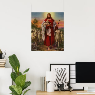 Poster Religion vintage, Christ le bon berger troupeau