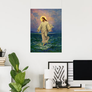 Poster Religion vintage, Jésus Christ marche sur l'eau