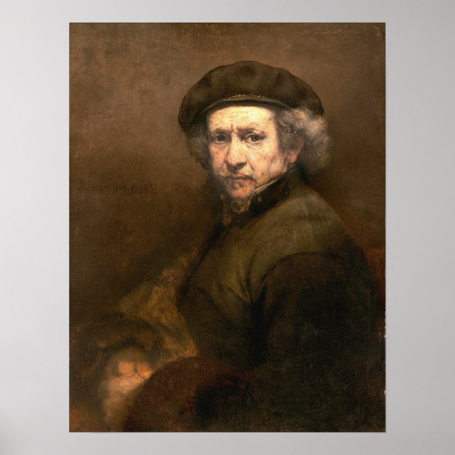 Poster Rembrandt : Beret auto-portrait et collier tourné (Devant)