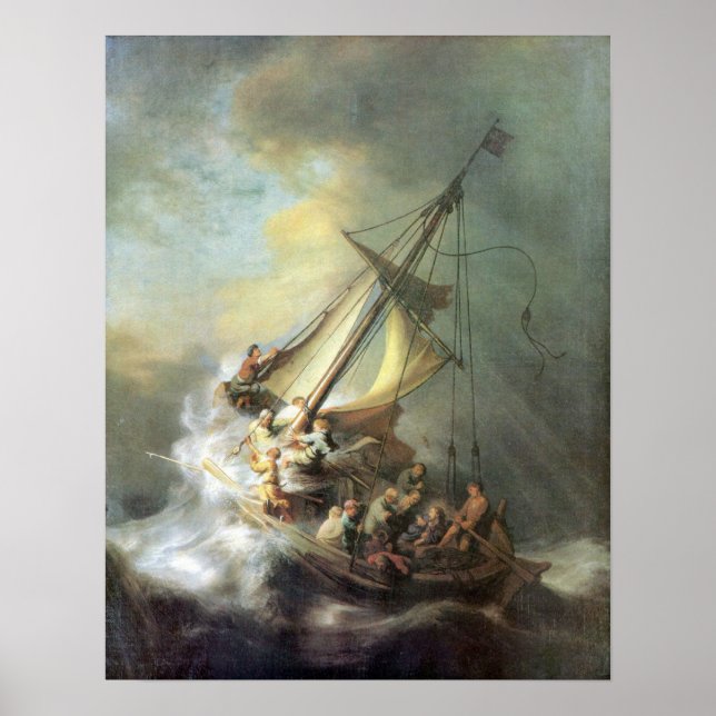 Poster Rembrandt - Christ dans une tempête sur la mer de  (Devant)