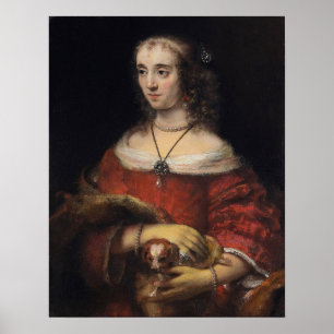 Poster Rembrandt - Dame au petit chien