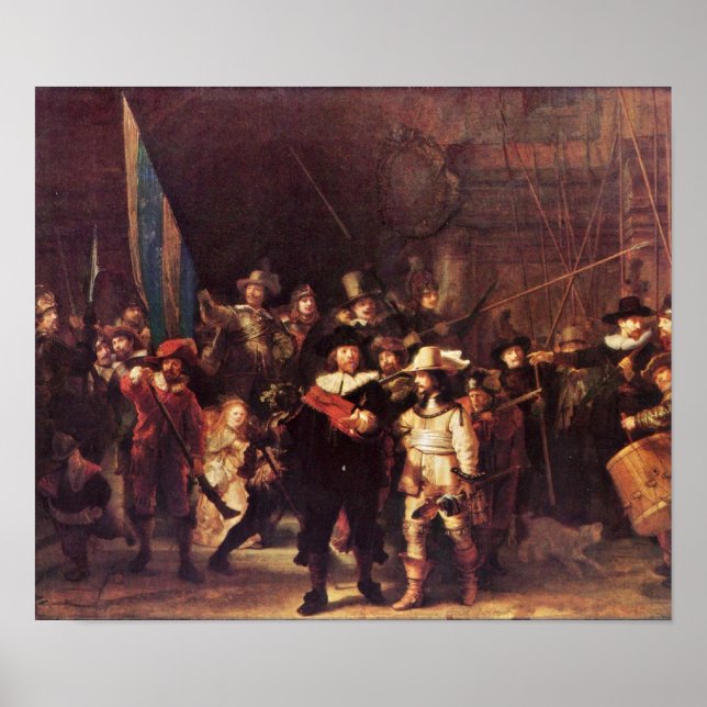Poster Rembrandt Harmenszoon van Rijn - La Veille nocturn (Devant)