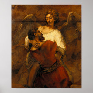 Poster Rembrandt - Jacob Lutte Avec Angel
