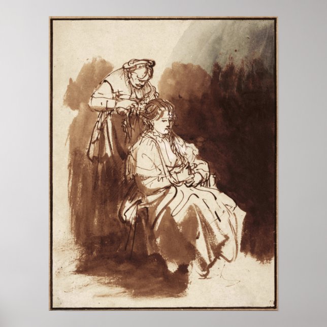 Poster Rembrandt - Jeune Femme Aux Cheveux Braided 1635 (Devant)