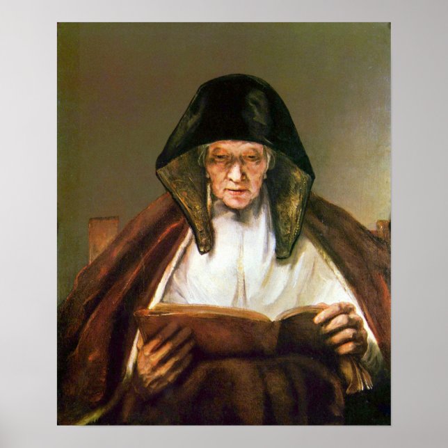 Poster Rembrandt - Lecture d'une vieille femme (Devant)