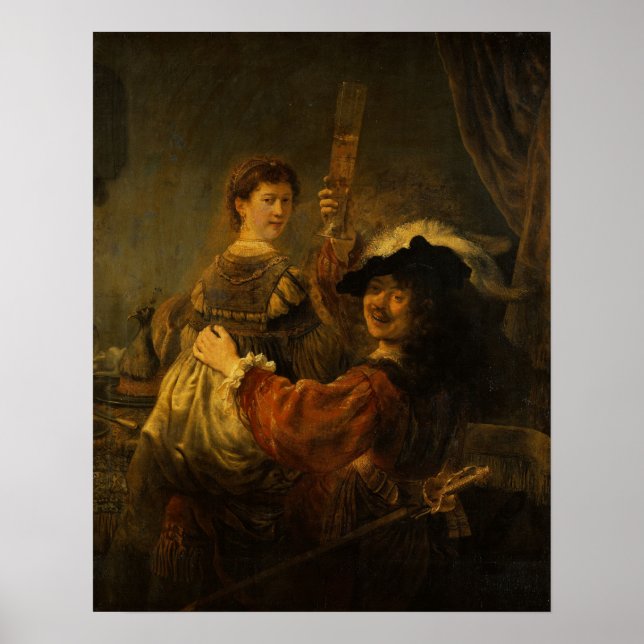 Poster Rembrandt - Saskia et artiste en scène de prodigue (Devant)