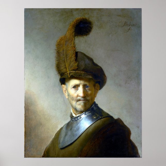 Poster Rembrandt van Rijn Un vieil homme en costume milit (Devant)