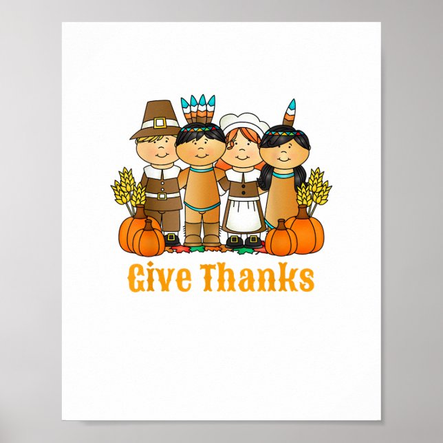 Poster Remercier le Citrouille indien Pilgrim Thanksgivin (Devant)