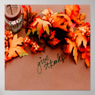 Poster Remerciez-nous avec les feuilles de automne Thanks