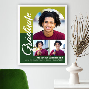 Poster Remise de diplôme verte 3 Photo Gras Arch Script M