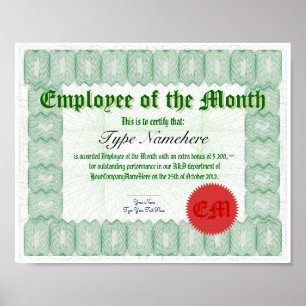 Poster Remise d'un prix de certificat d'employé du mois