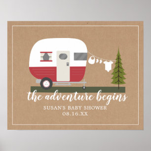 Poster Remorque aventure Camper Baby shower neutre