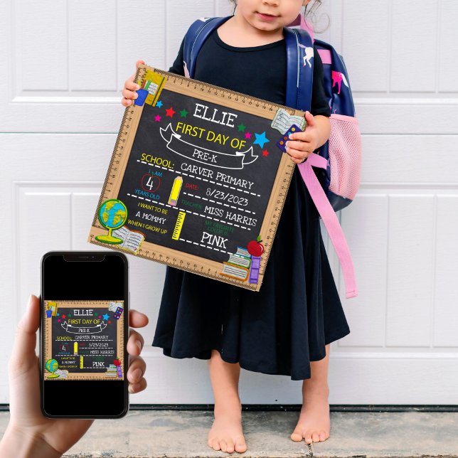 Poster Remplir le panneau blanc pour le premier jour de l (Customized Sign for First Day of Preschool
)