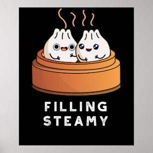 Poster Remplissage Steamy Funny Dimsum Bao Pun Dark BG