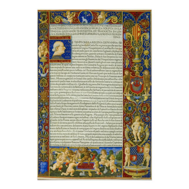 Poster Renaissance médiévale Vieux livre Sforza Milan Vin (Devant)