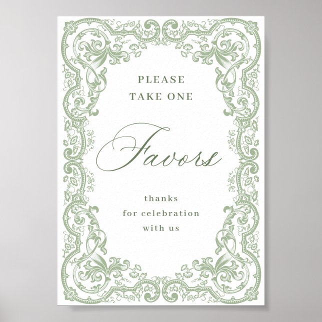Poster Renaissance Ornate Sage Green Faveurs Mariage (Devant)